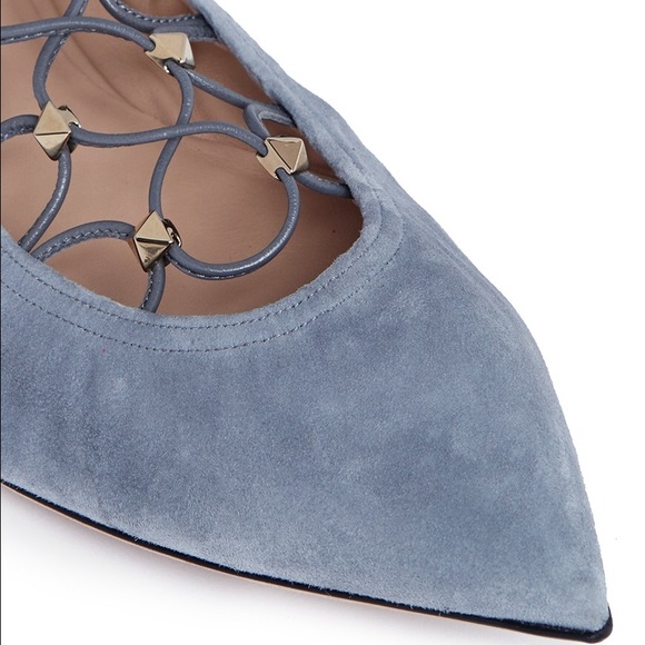 New $950 Valentino Garavani rockstud lace up flats - Picture 7 of 8