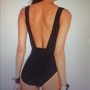 Black Deep Plunge Neck Swimsuit