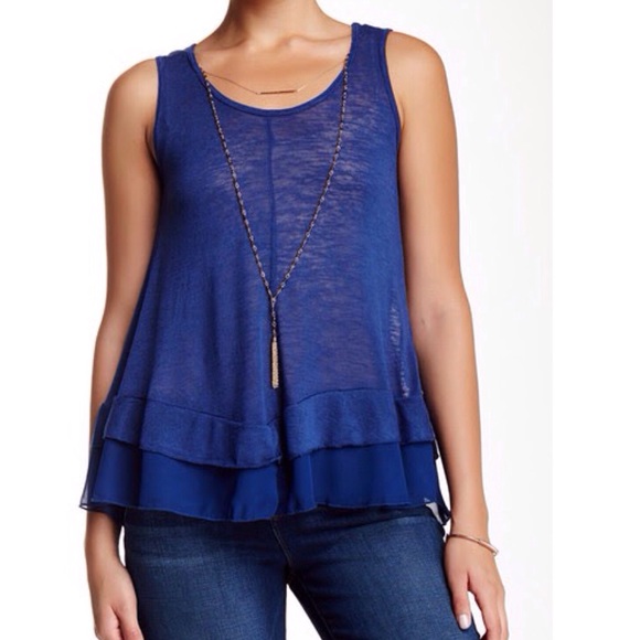 living doll Tops - LIVING DOLL BLUE SLUB RUFFLE HEM TANK w/ NECKLACE