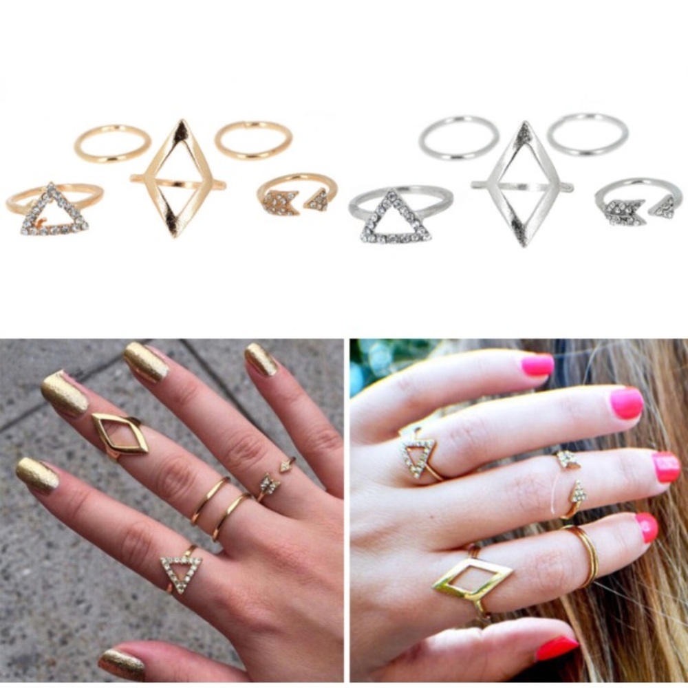 🔴🆕Gold left 5pcs midi ring set