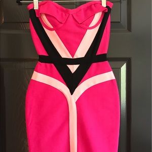 Strapless Hot Pink Barbie Bandage Dress