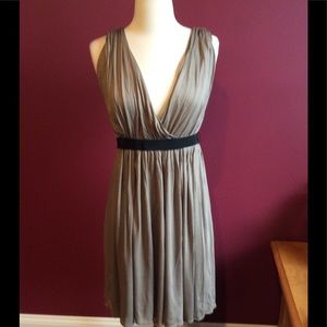 The loft mocha double v neck belted dress SZ S