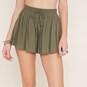 Olive Green High Waisted Drawstring Shorts