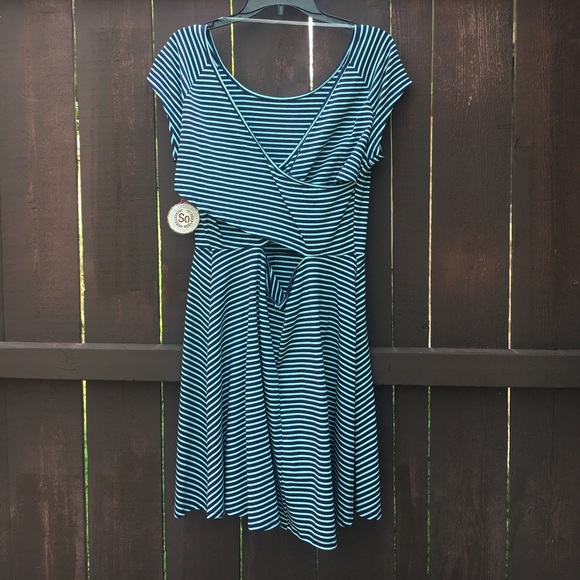 NWT! Blue Stripe Open Back Skater Dress - Picture 2 of 4
