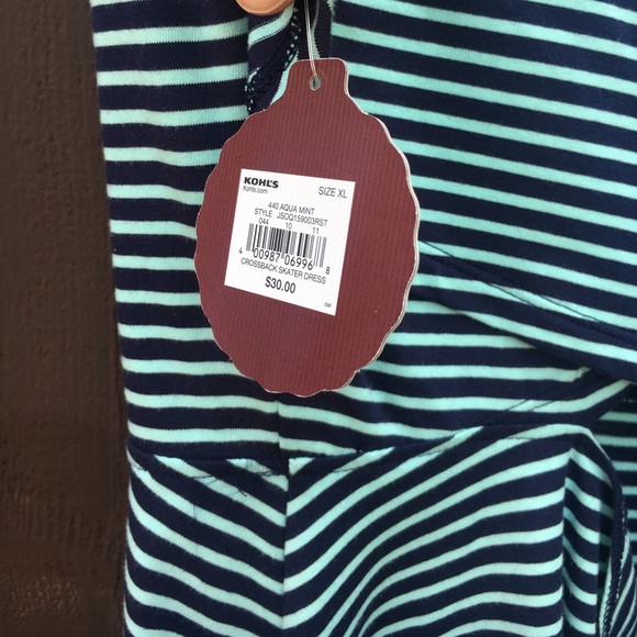 NWT! Blue Stripe Open Back Skater Dress - Picture 3 of 4