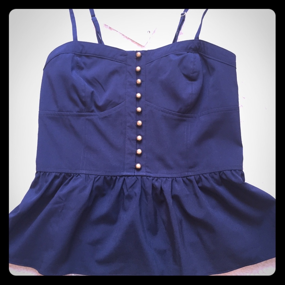 NWT navy peplum top, buttons down the front