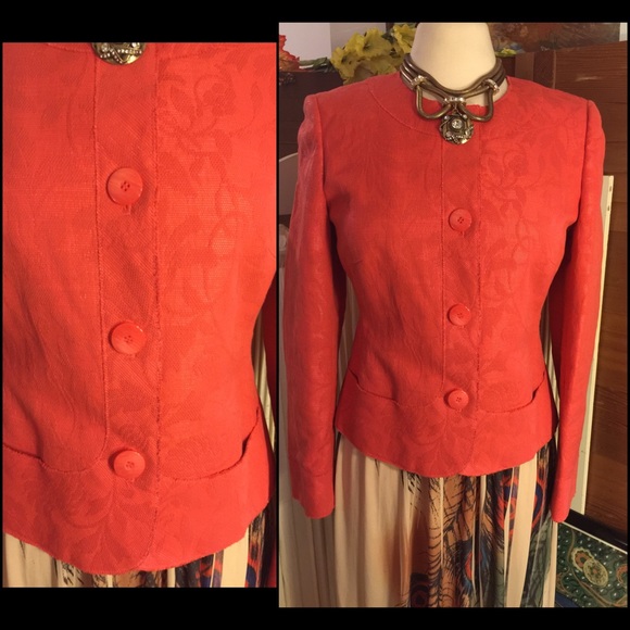 NWOT-SZ 4-SALMON ITALIAN MADE TEXTURED LEAF JACKET - Picture 1 of 7