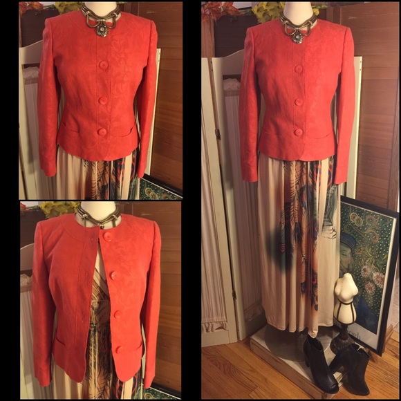 NWOT-SZ 4-SALMON ITALIAN MADE TEXTURED LEAF JACKET - Picture 2 of 7