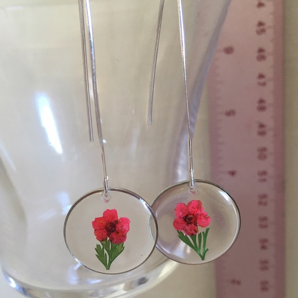 Newest long wire REAL flowers dainty earrings rose