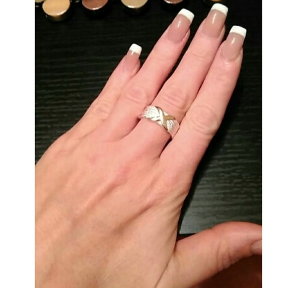925 Sterling Silver Mesh Gold Criss Cross X Ring - Picture 4 of 7