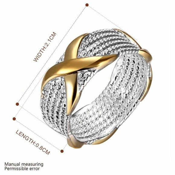 925 Sterling Silver Mesh Gold Criss Cross X Ring - Picture 6 of 7