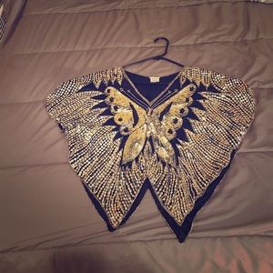 vintage sequined butterfly cropped style top