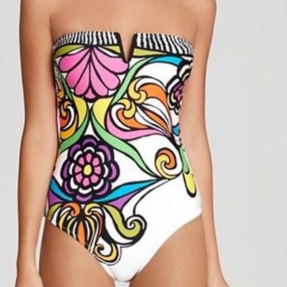 White & Multicolored Print Swimsuit - Picture 2 of 4