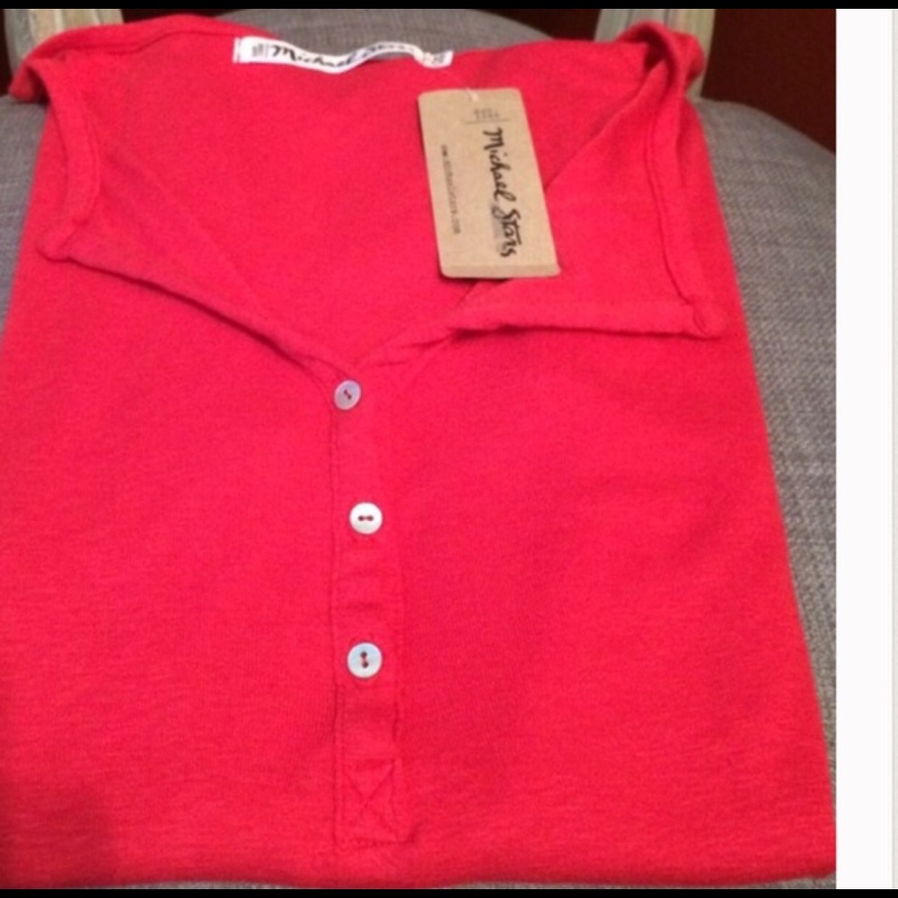 Michael Stars Red Henley Tee - Picture 1 of 3