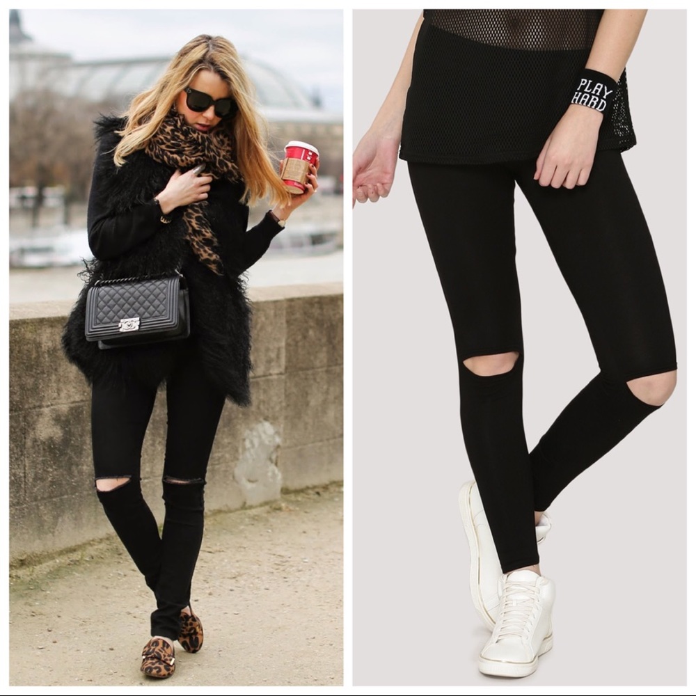 LAST❤️Black Open Knee Leggings