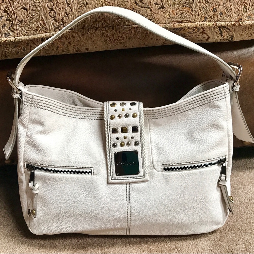Calvin Klein white leather shoulder bag