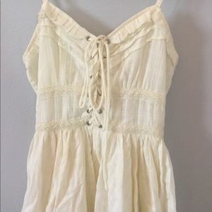 Cream Lace-up Mini Dress