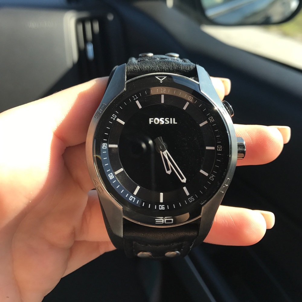Black leather fossil watch