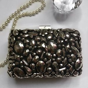 BCBG Maxazria Black and Silver Embellished Clutch