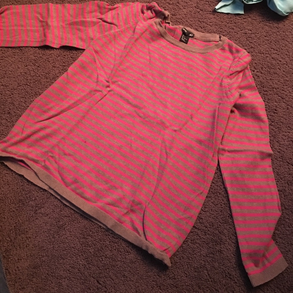 Pink and brownish gray striped sweater
