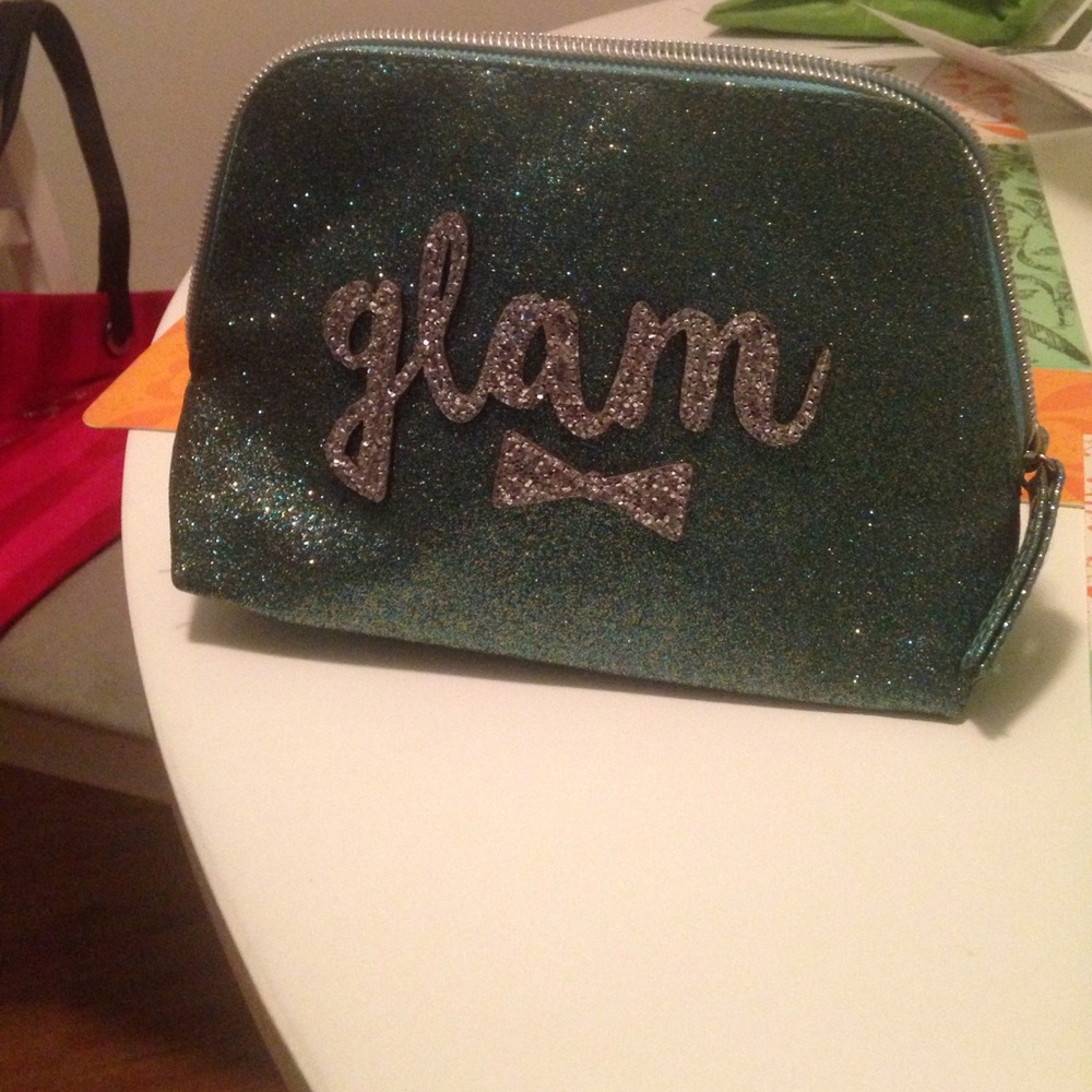 Cute glam sparkly blue makeup bag