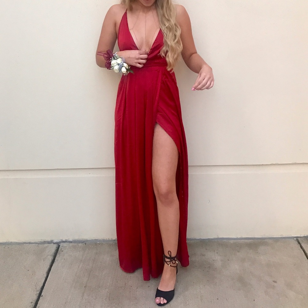 Beautiful red silk gown with open back