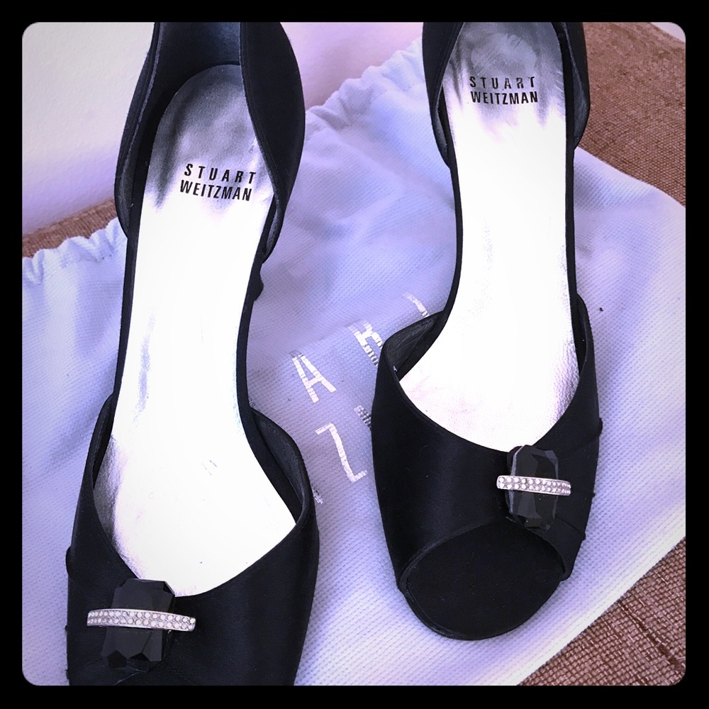 Stuart Weitzman  Black Satin d'Orsay kitten heels