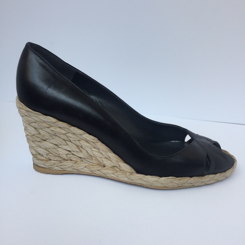 Stuart Weitzman Black Peep-Toe Wedge Espadrilles