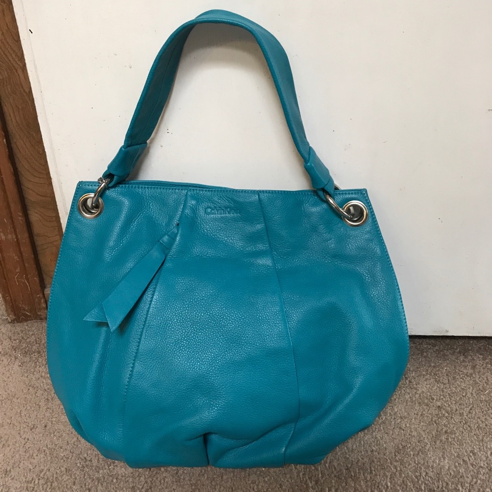 Calvin Klein turquoise leather hobo.