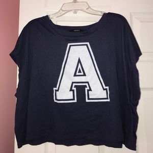 Initial "A" crop top navy blue