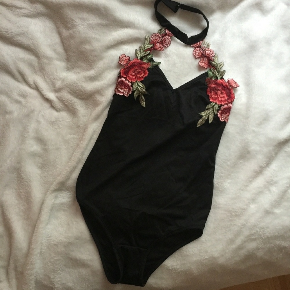 Black floral bodysuit