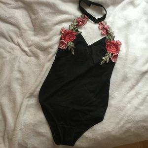 Black floral bodysuit