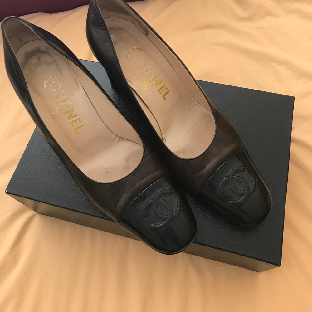 Black and brown Chanel heels