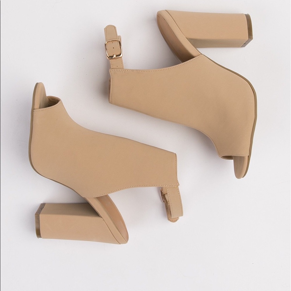 Nude Nubuck Peep Toe Chunky Mule Booties - Picture 5 of 6