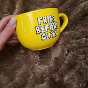 Funny yellow fries before guys mug