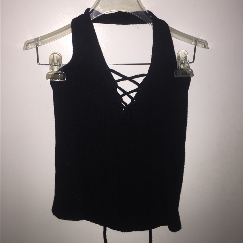 Kendall & Kylie Black Thermal Lace Up Halter