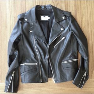 Topman Black Leather Moto Jacket