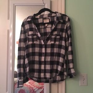 Navy Plaid Button down top