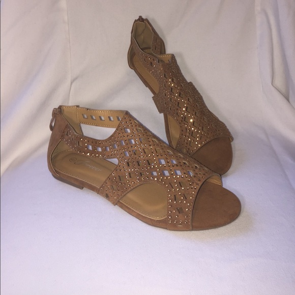 forever Shoes - Price drop! ✨Brown bedazzled laser cut sandals✨