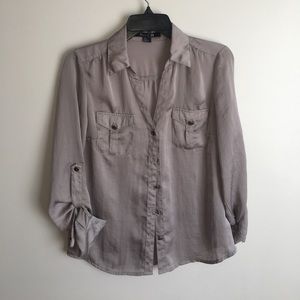 Satin gray button up