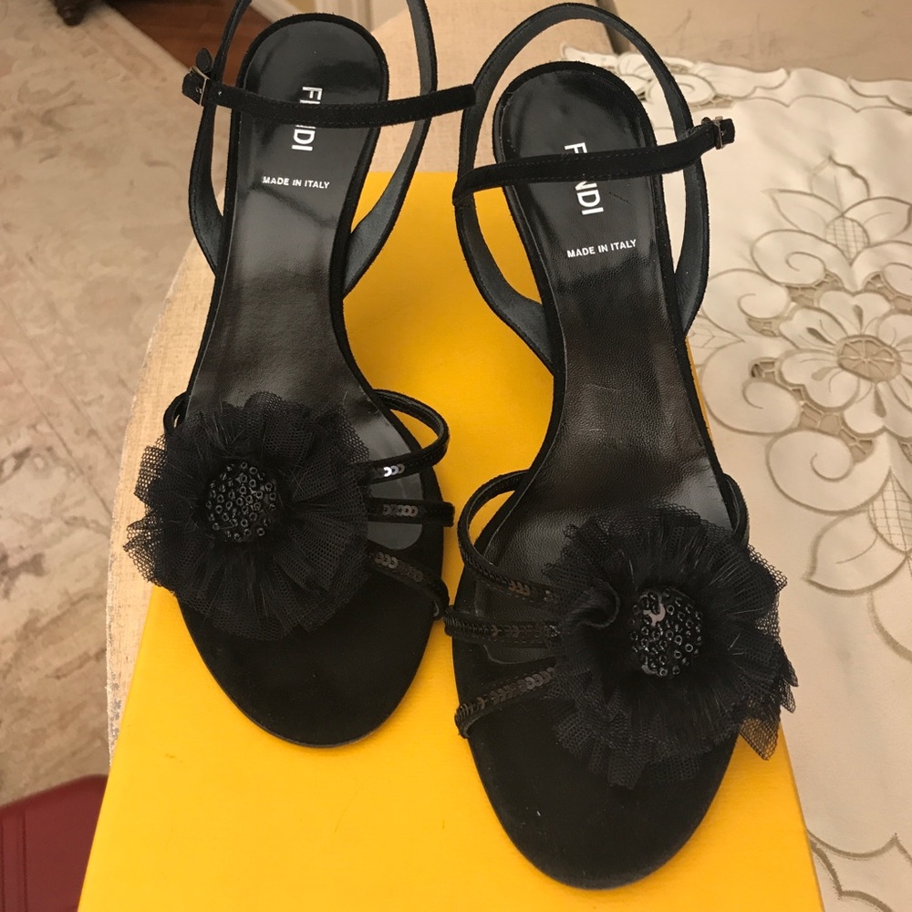 Fendi suede sandals with flower and sequins detail