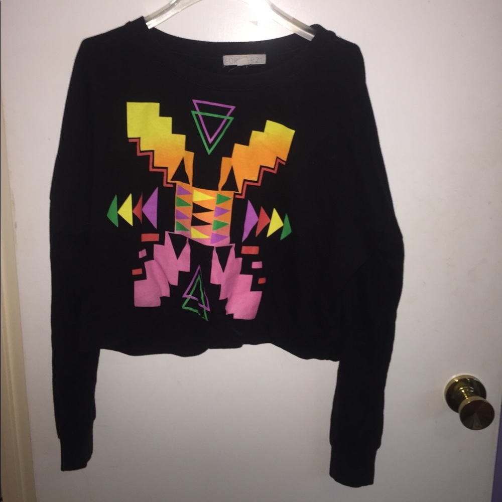 Black Neon Graphic Cropped Crew-Neck