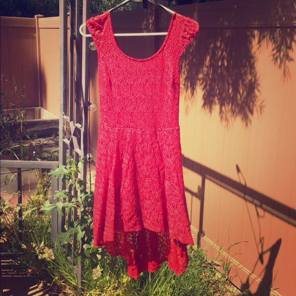 Red Cap Sleeve Dress high low
