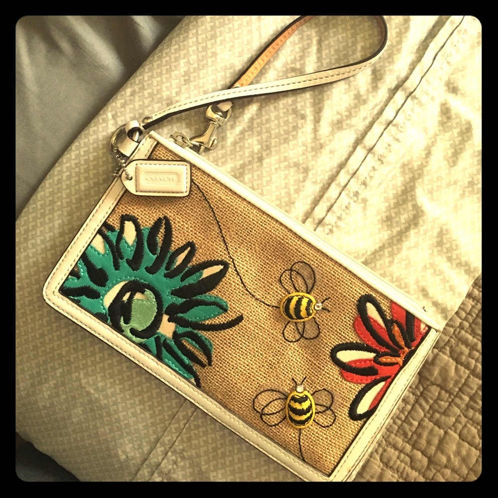Coach bumble bee and flower canvas wristlet