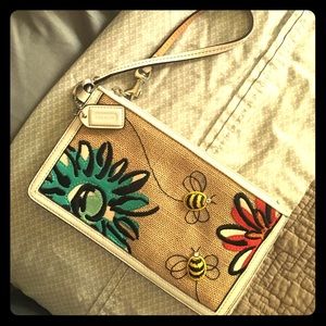 Coach bumble bee and flower canvas wristlet