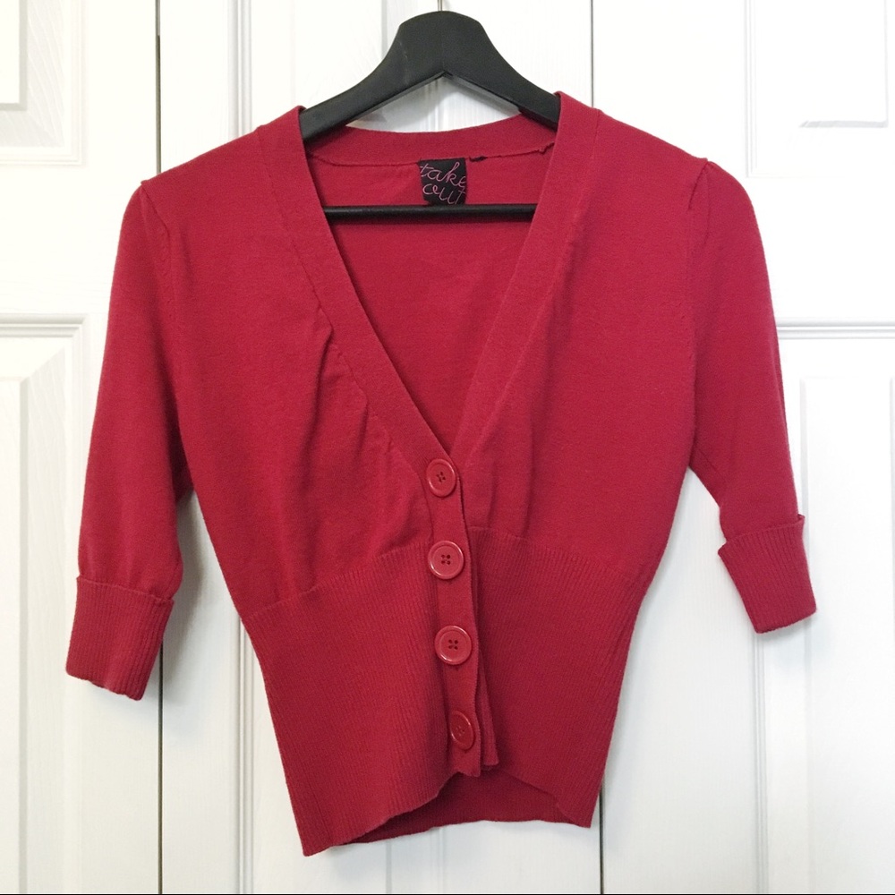 BOGO. Red Crop Cardigan Sweater