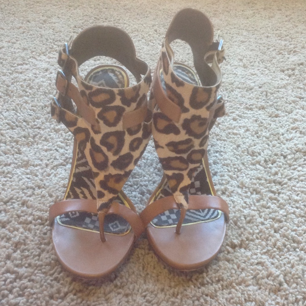 Calf hair animal print high heel sandals