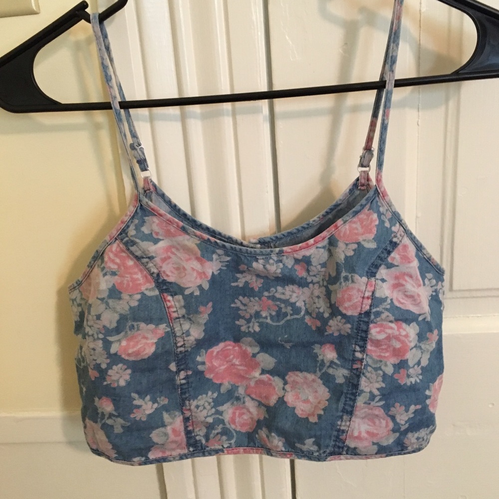 BDG denim floral crop tank top