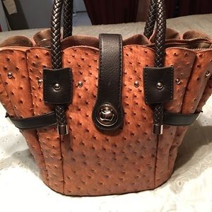 Faux ostrich bucket bag