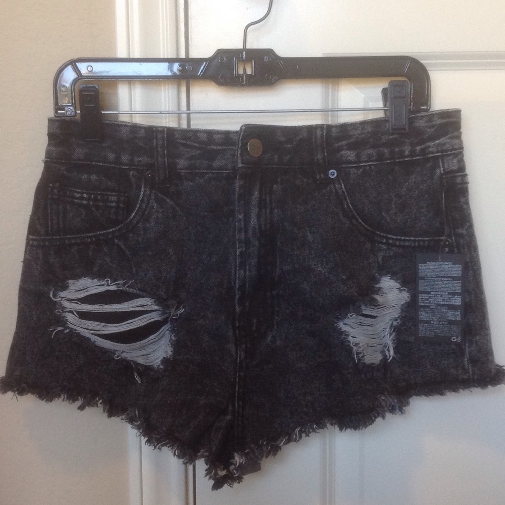 Black acid wash shorts